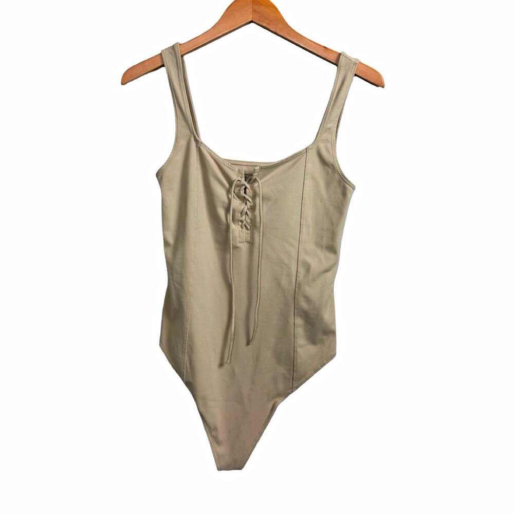 Abercrombie & Fitch Womens Beige Lace-Up Stretch Solid Bodysuit, Size M